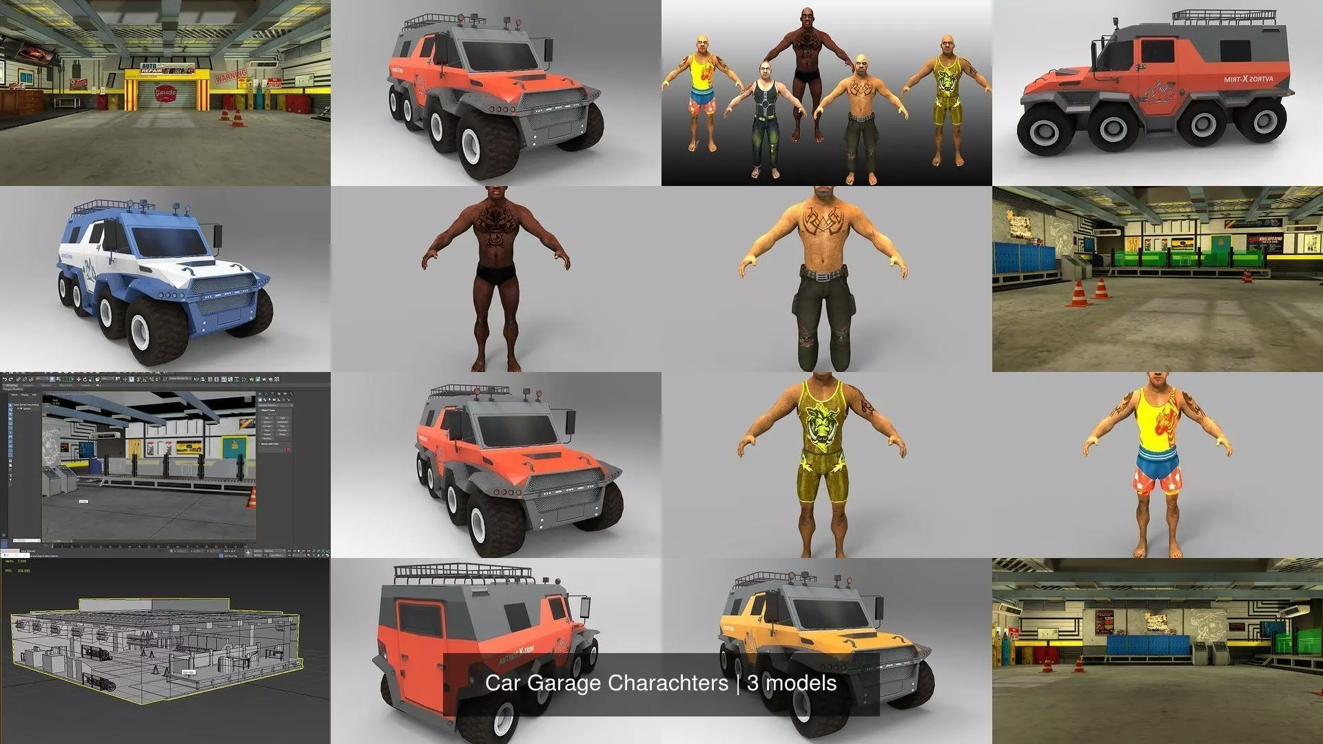 Car Garage Charachters 3D Model Collection_0