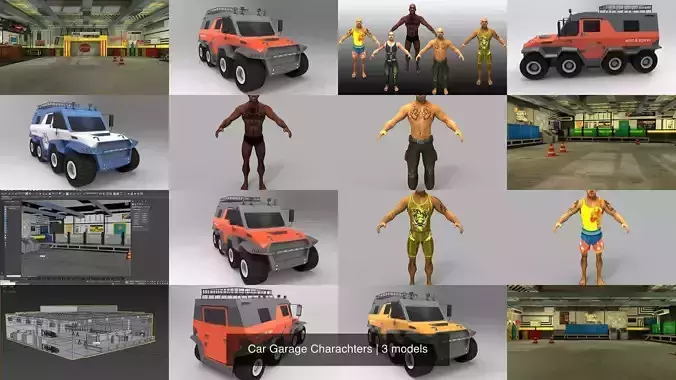 Car Garage Charachters 3D Model Collection