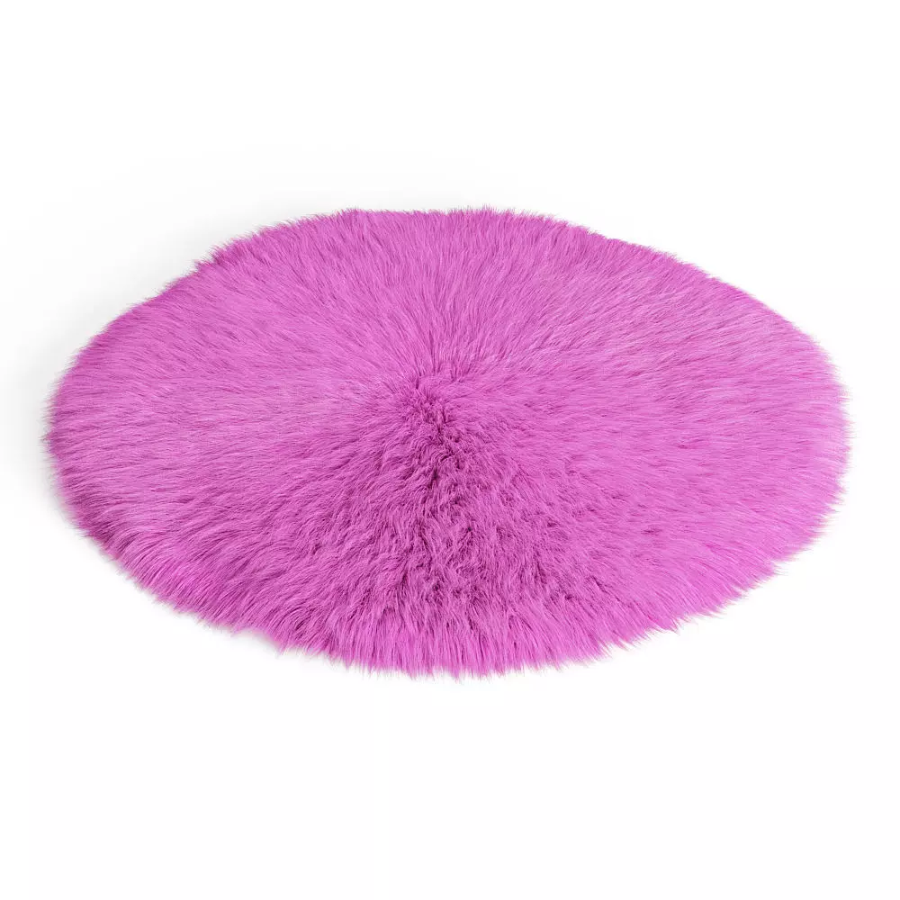 Round Pink Sheepskin Rug 3D model_0