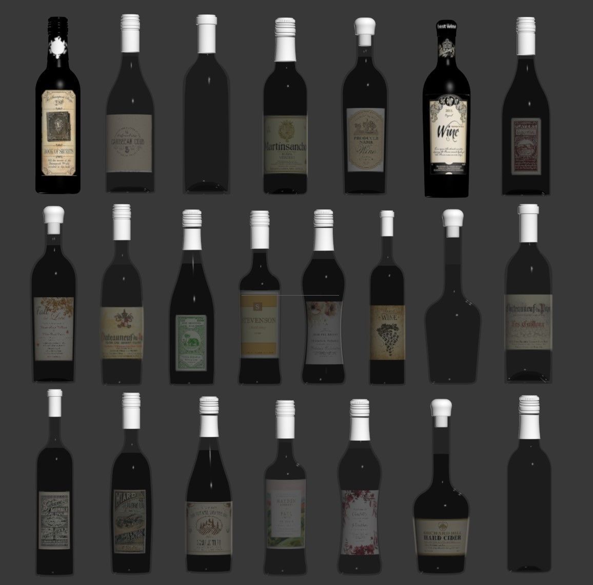 WineBottle many bottles of wine 3D model_2
