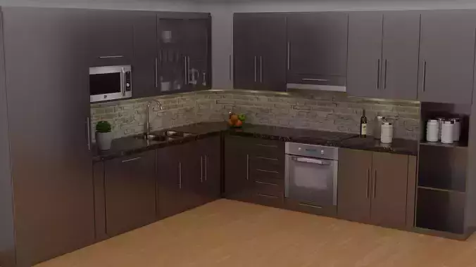 Modern Interior 3D Kitchen Iron Style 3D model