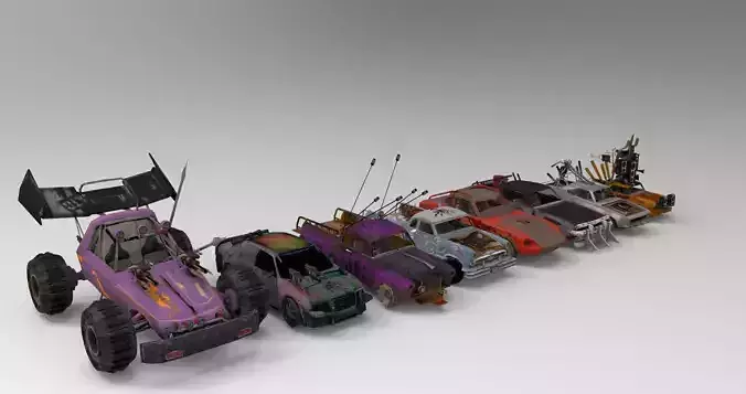 Demolition Derby Carss x 8 Low-poly 3D model