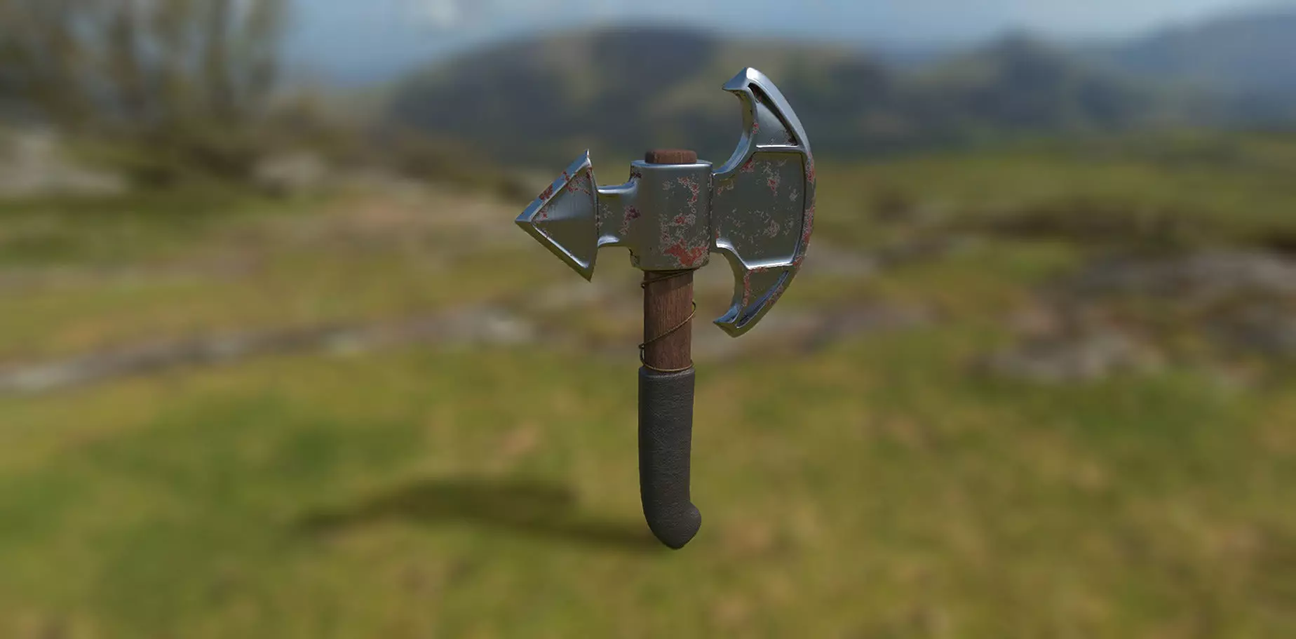 Medieval axe Low-poly 3D model_0