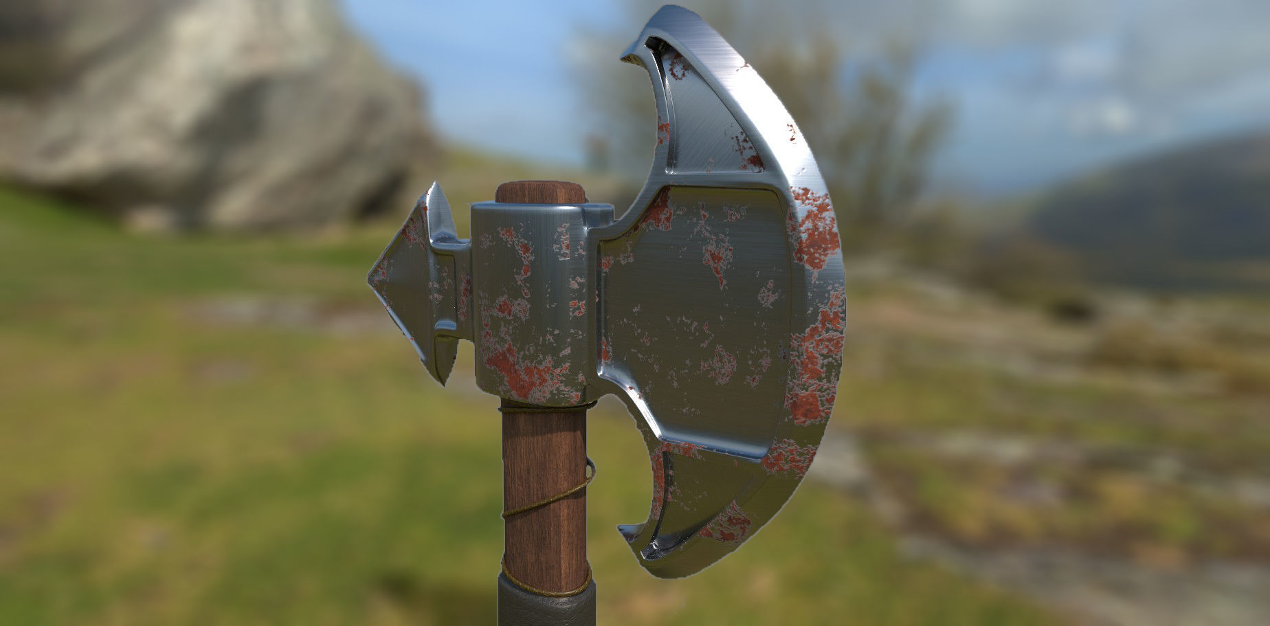 Medieval axe Low-poly 3D model_1