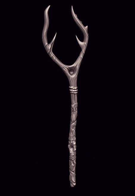 Staff sword with antlers 3D model_4