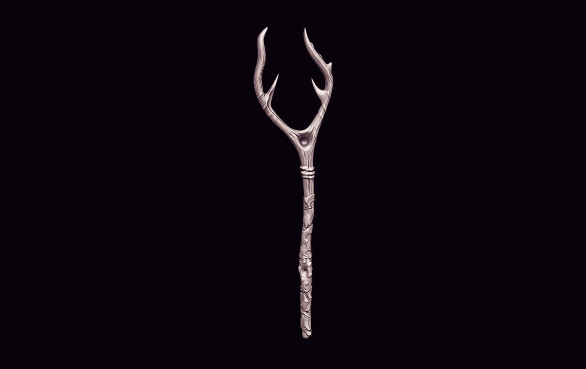 Staff sword with antlers 3D model_1