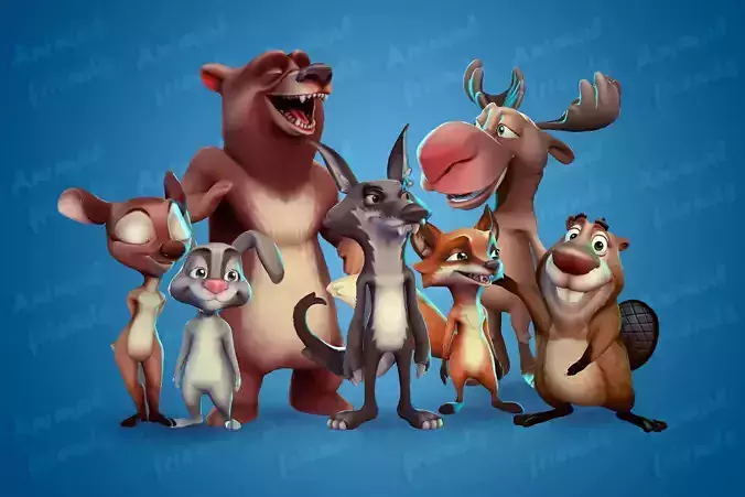 Forest Animal Friends Low-poly 3D model
