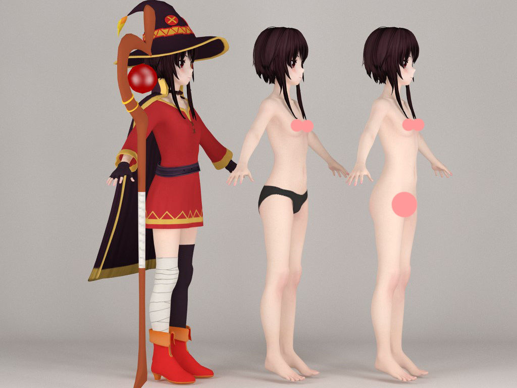T pose nonrigged model of Megumin anime girl 3D model_6