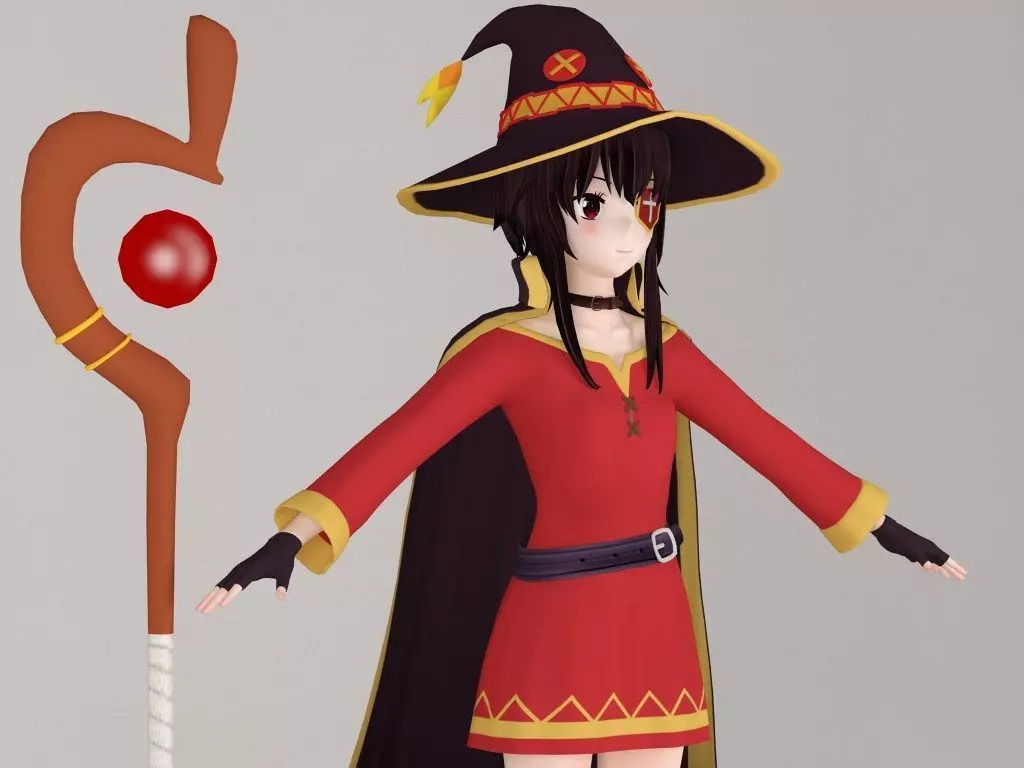 T pose nonrigged model of Megumin anime girl 3D model_0