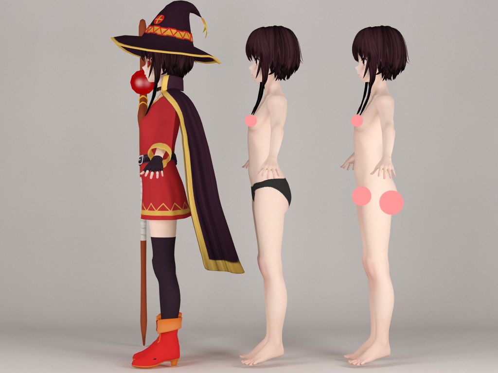 T pose nonrigged model of Megumin anime girl 3D model_4