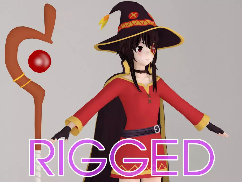 T pose rigged model of Megumin anime girl 3D model_0