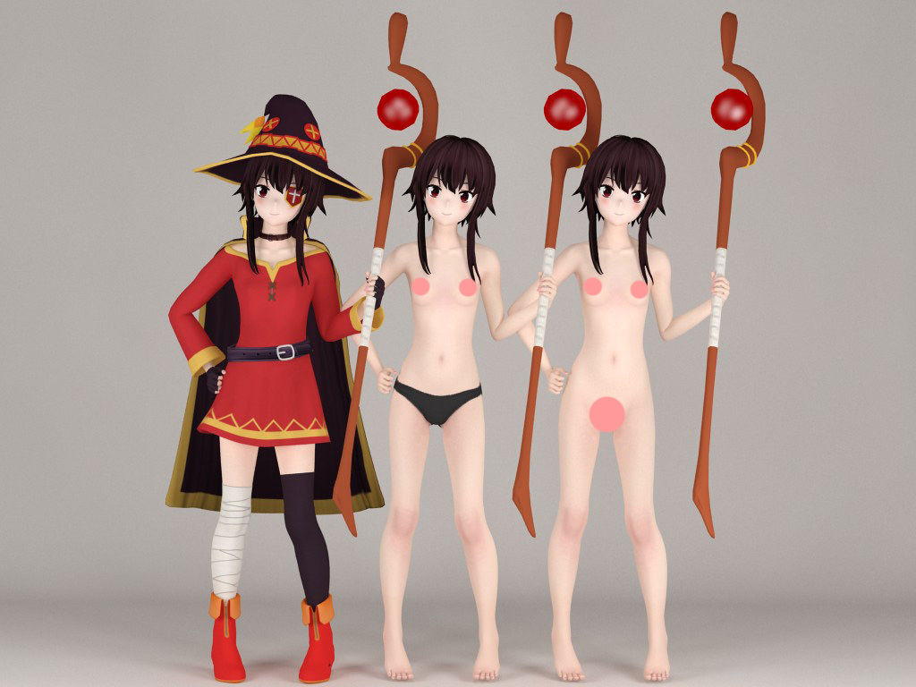 T pose rigged model of Megumin anime girl 3D model_1