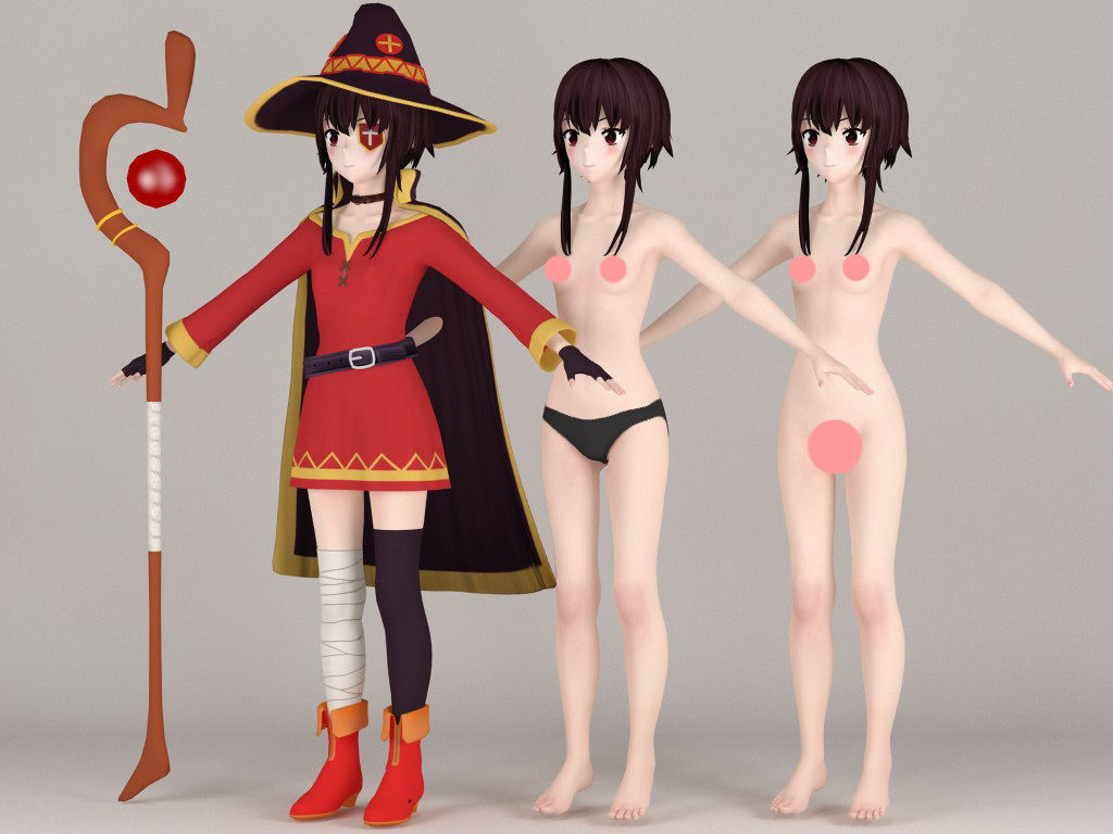 T pose rigged model of Megumin anime girl 3D model_5
