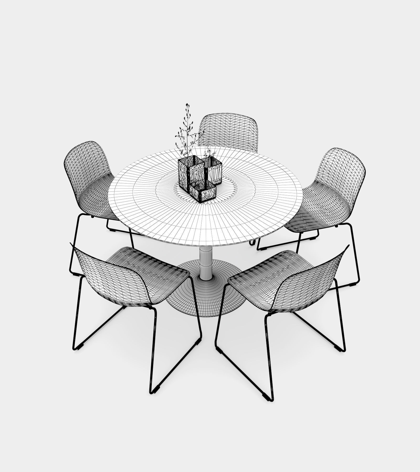Dining set with couloured vase with chair and a round table 3D model_3