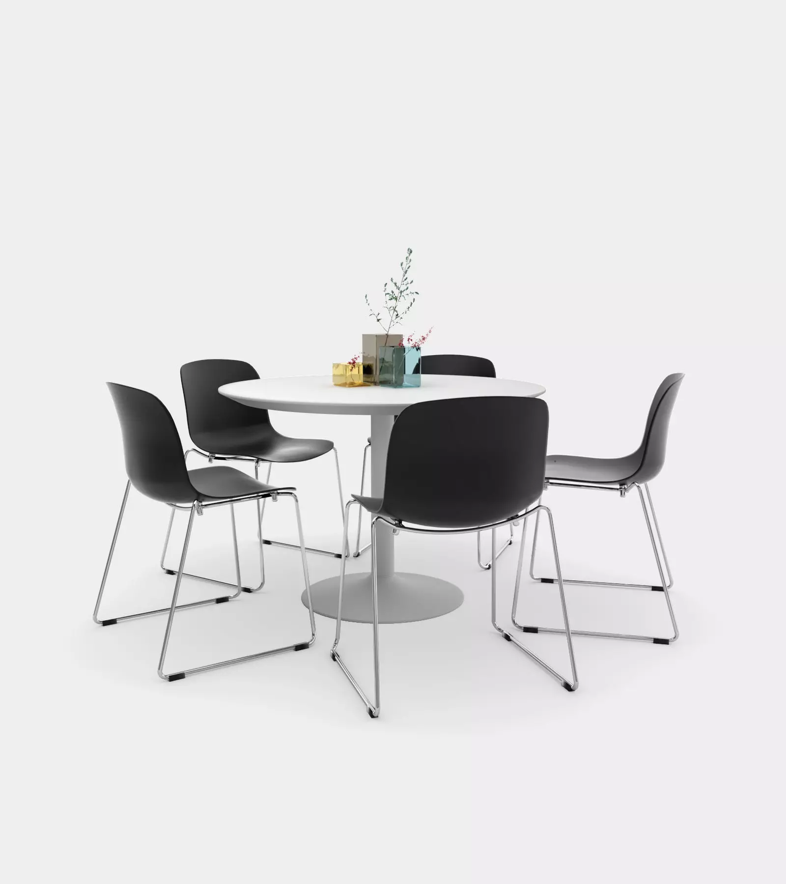 Dining set with couloured vase with chair and a round table 3D model_0