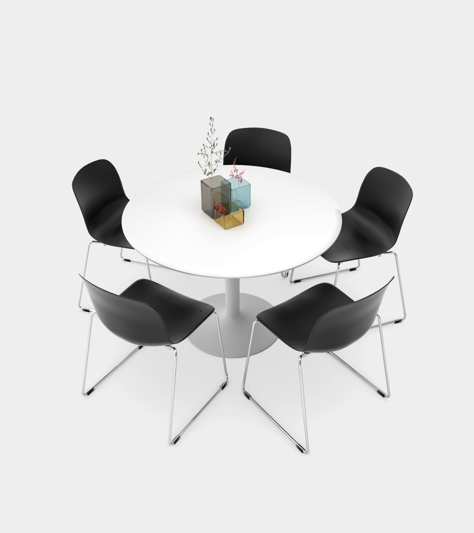 Dining set with couloured vase with chair and a round table 3D model_2