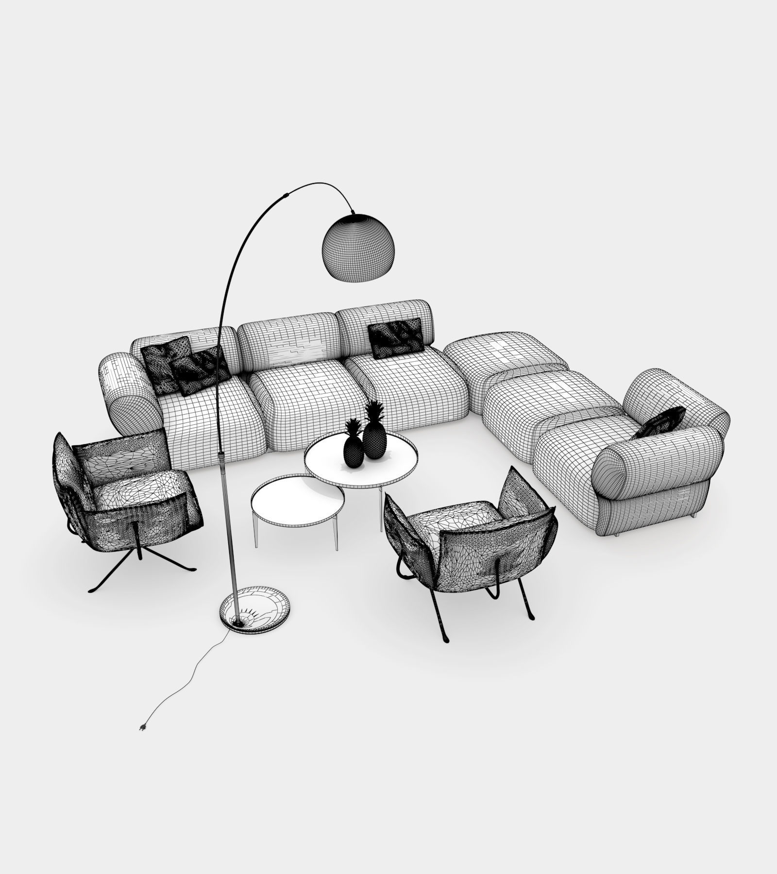 Living room couch set 3D model_1