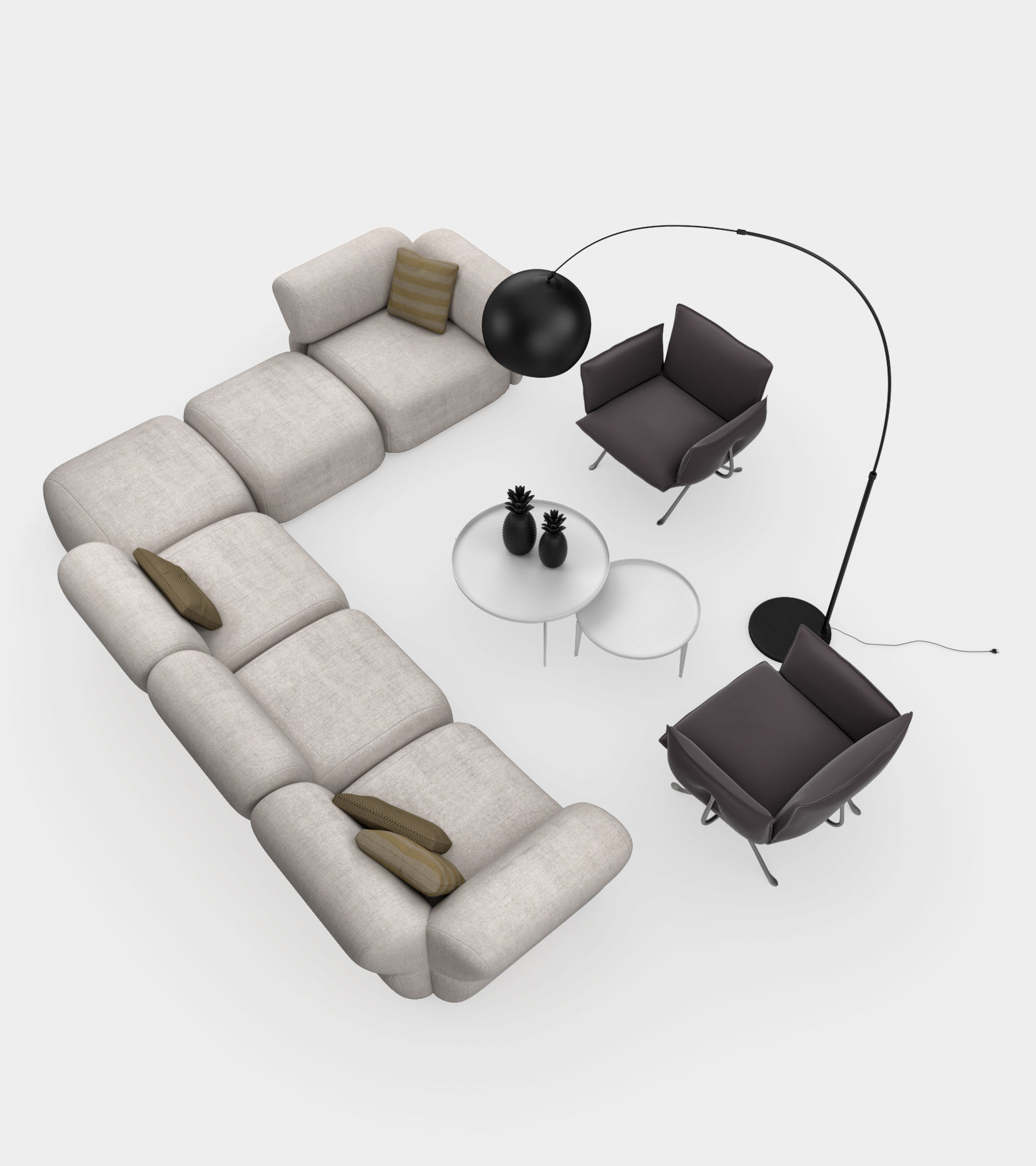 Living room couch set 3D model_2