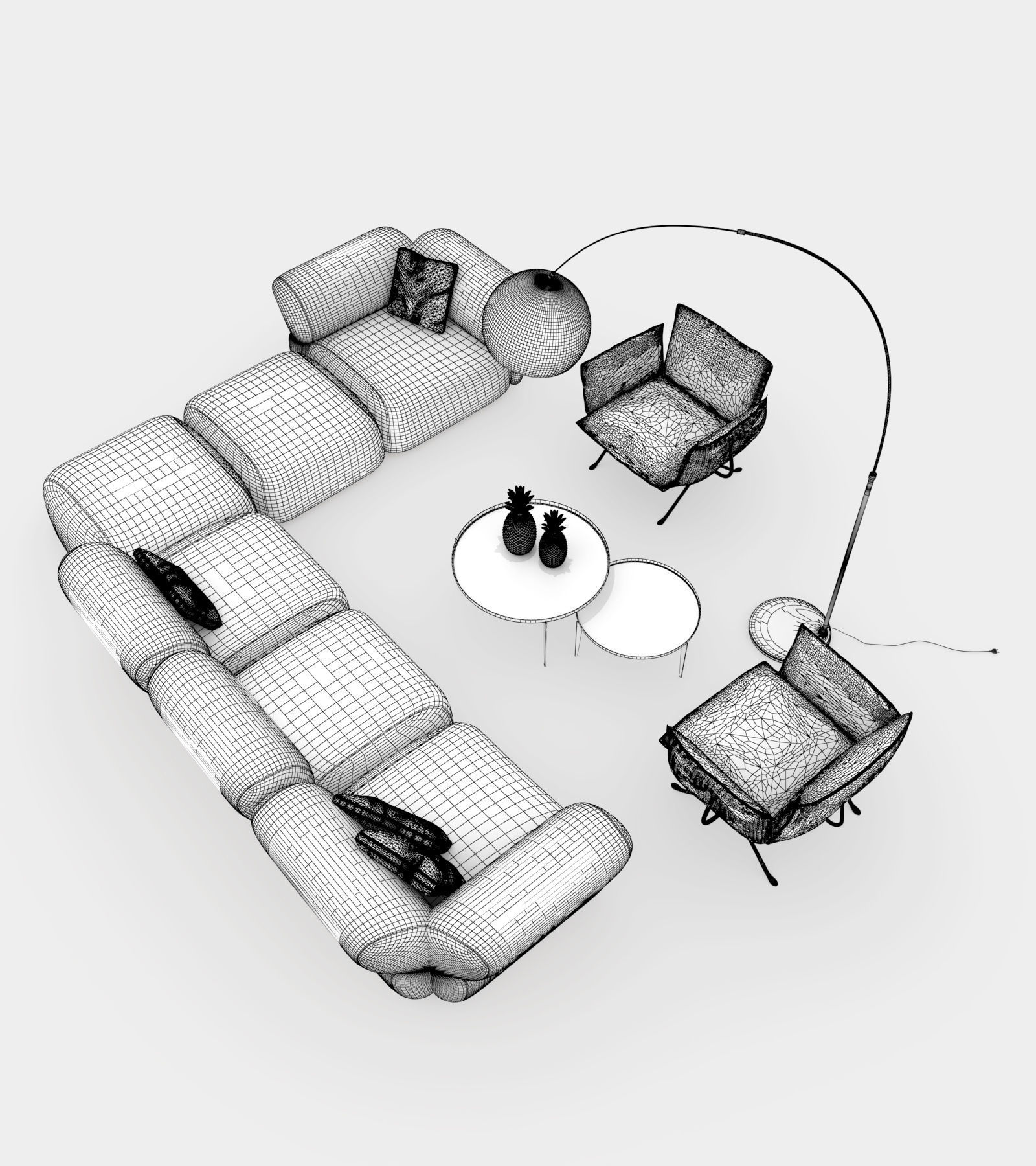 Living room couch set 3D model_3