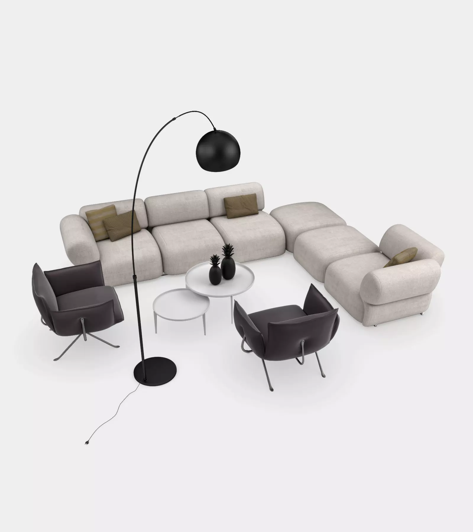 Living room couch set 3D model_0