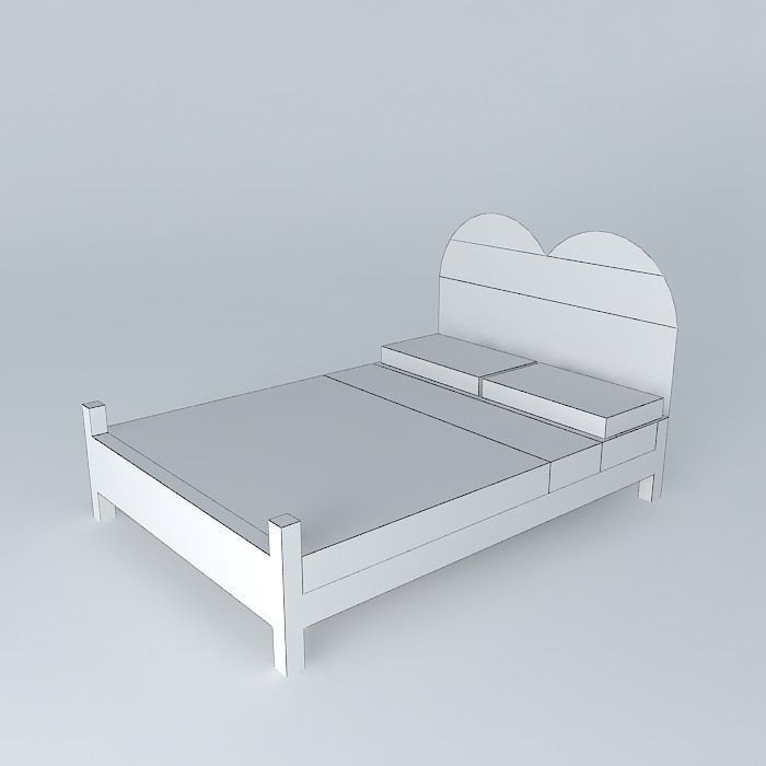 King size bed Free 3D model_4