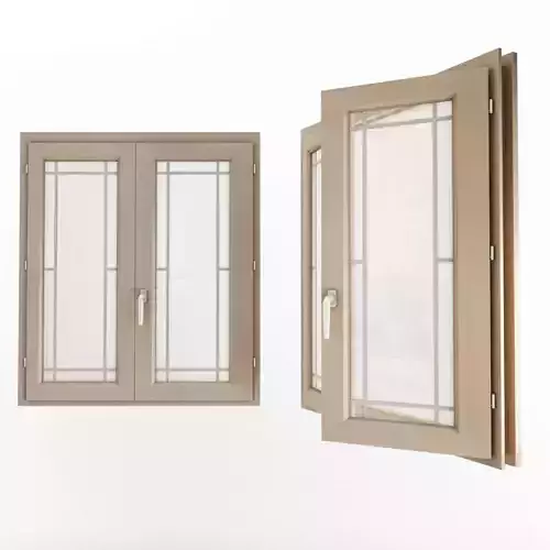 Beige Double Wooden Windows