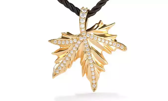 gold maple pendant with diamonds