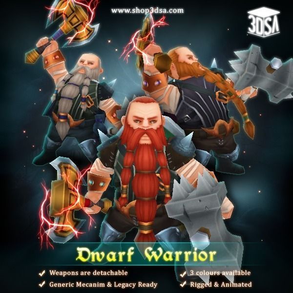 Dwarf Warrior Low-poly 3D model