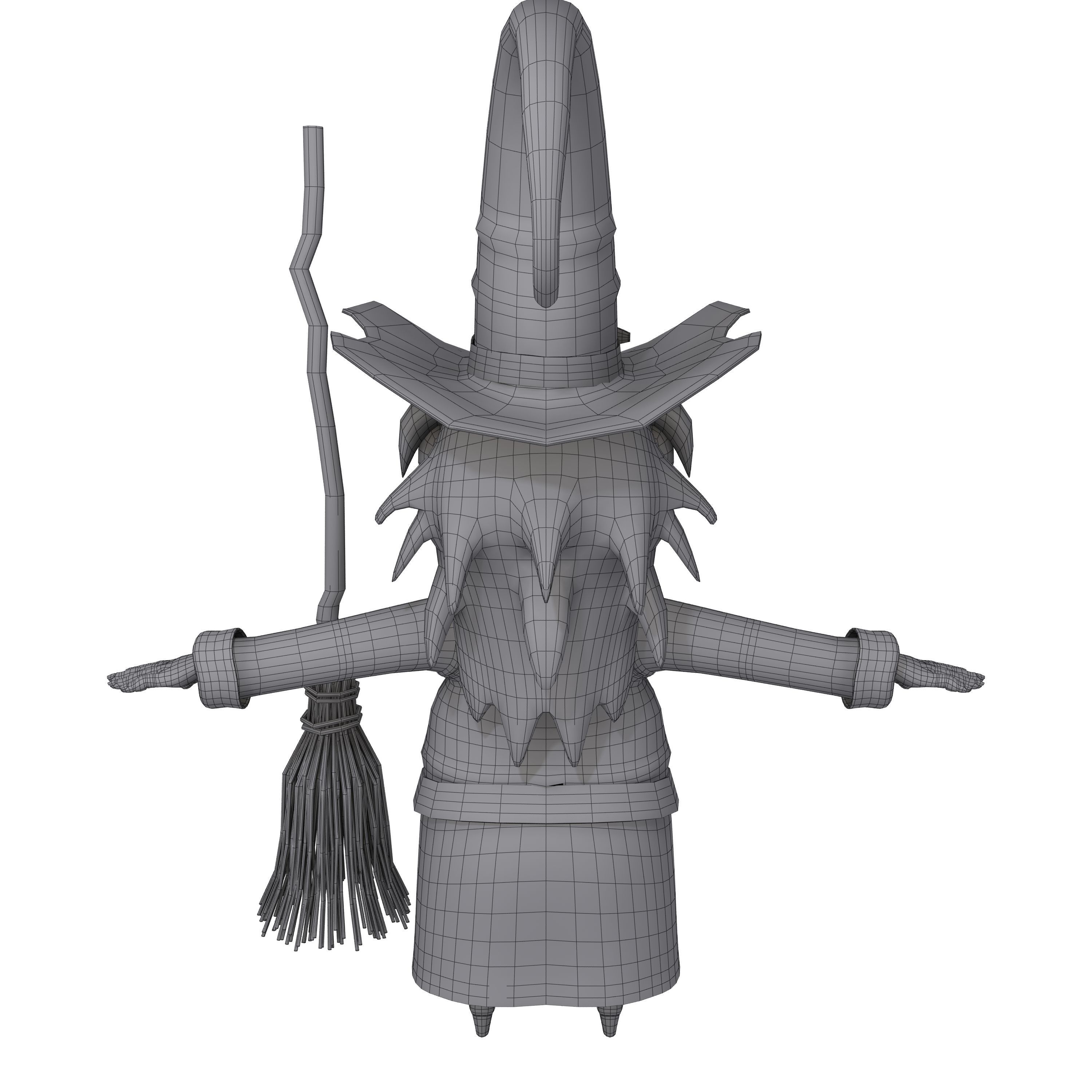 Witch with broom 3D model_7