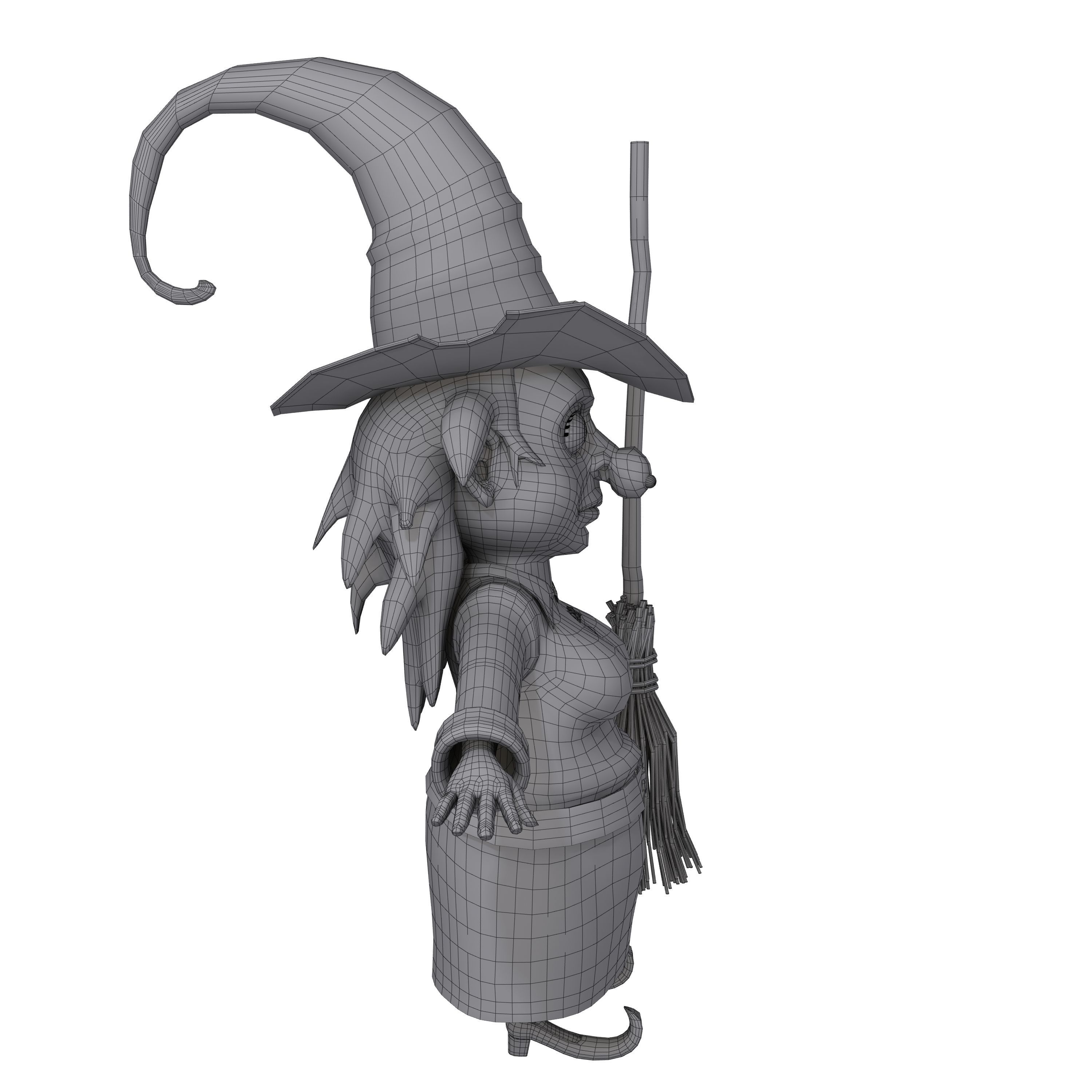 Witch with broom 3D model_6
