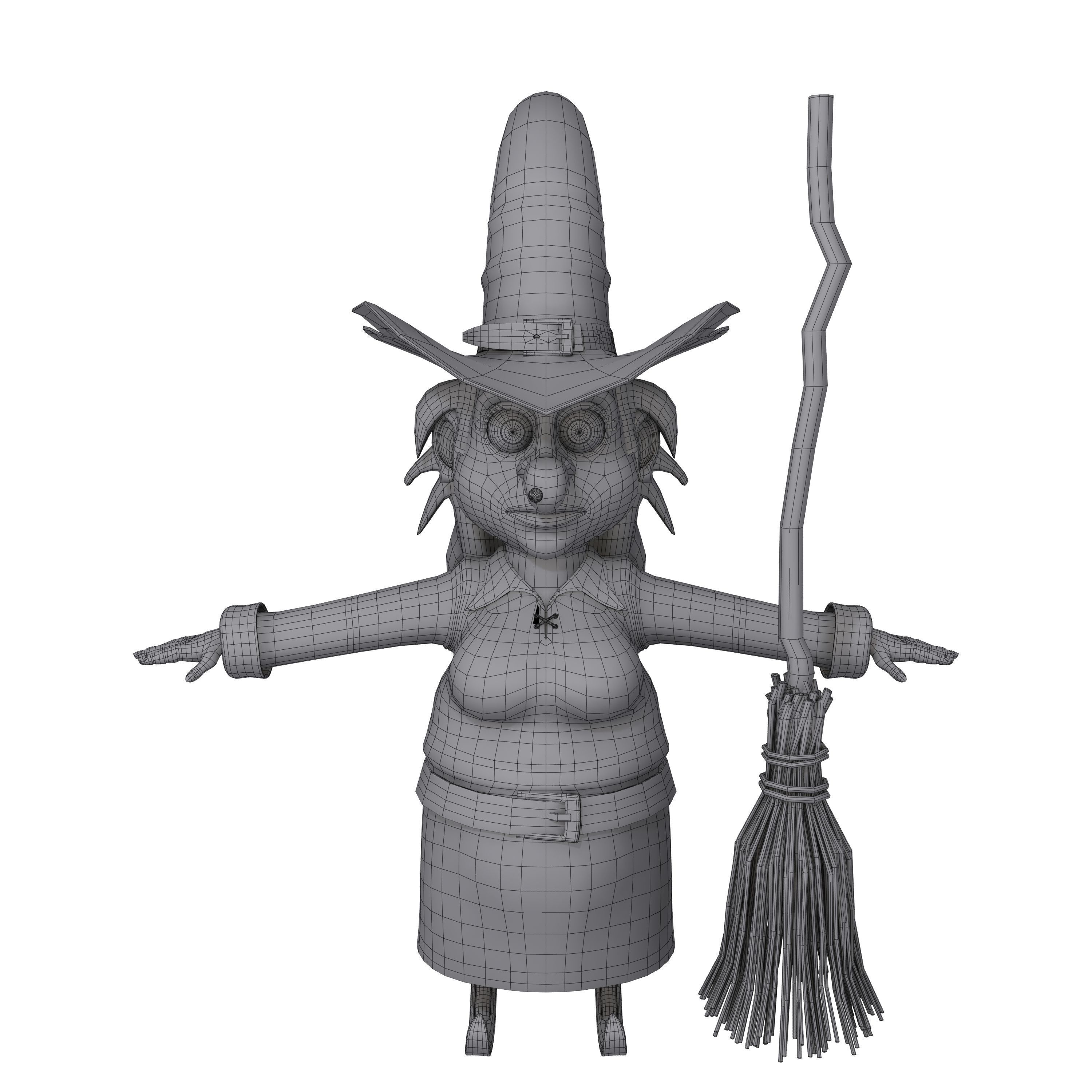 Witch with broom 3D model_5