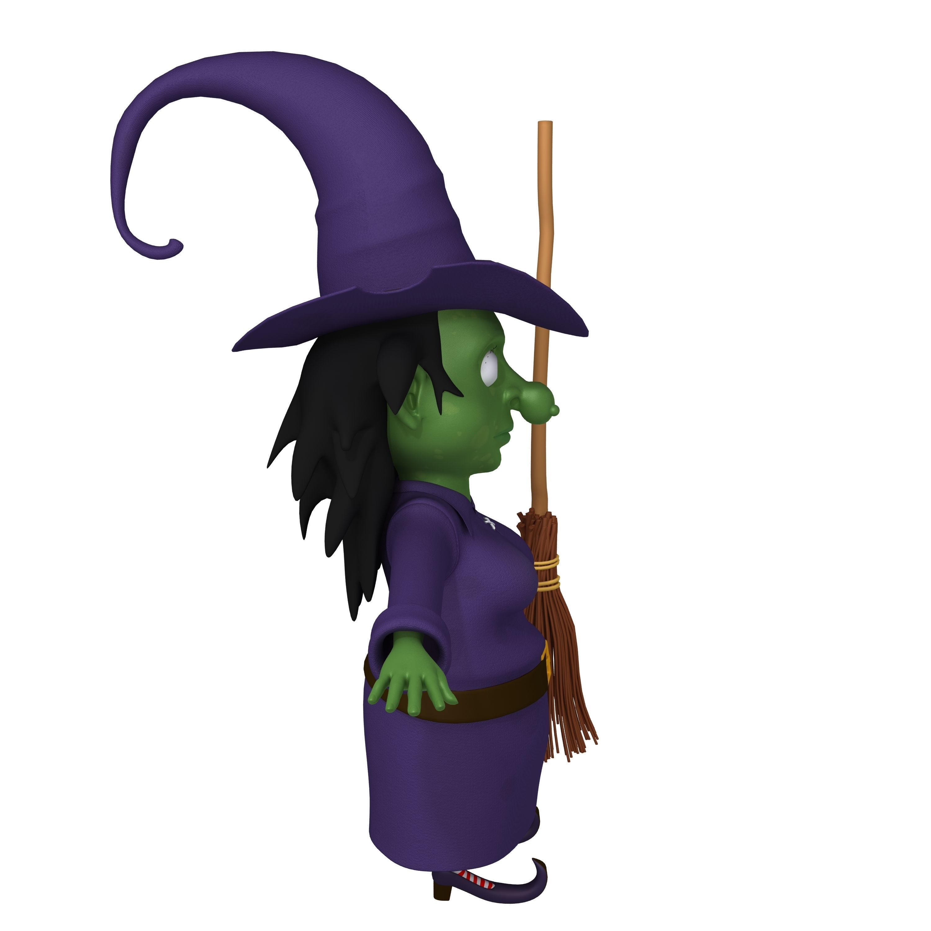 Witch with broom 3D model_3