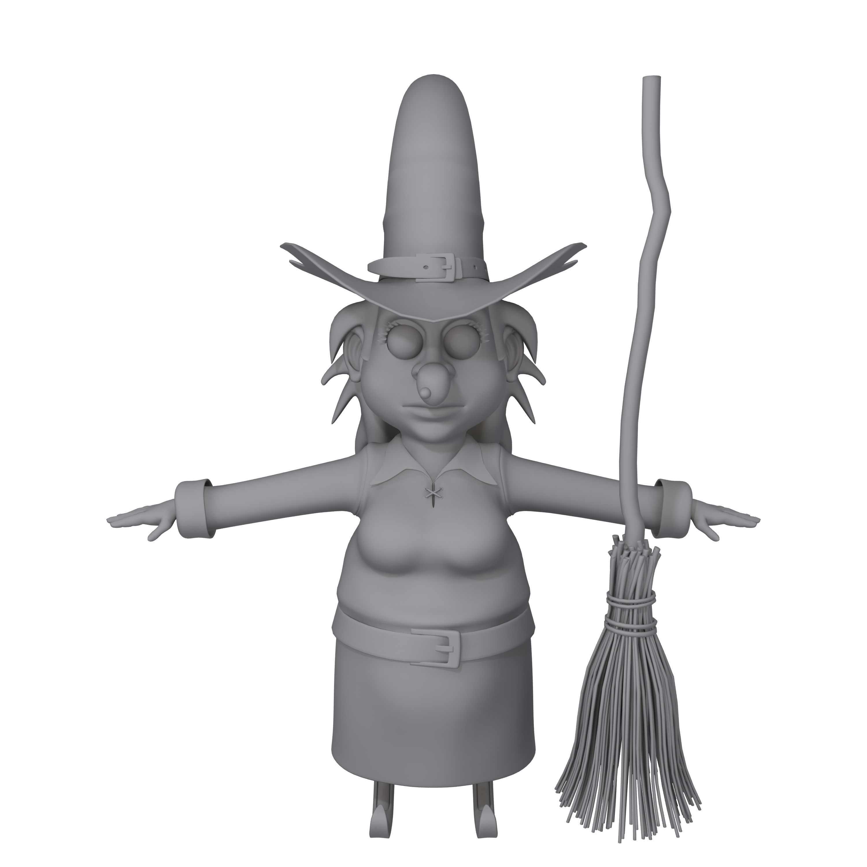 Witch with broom 3D model_8