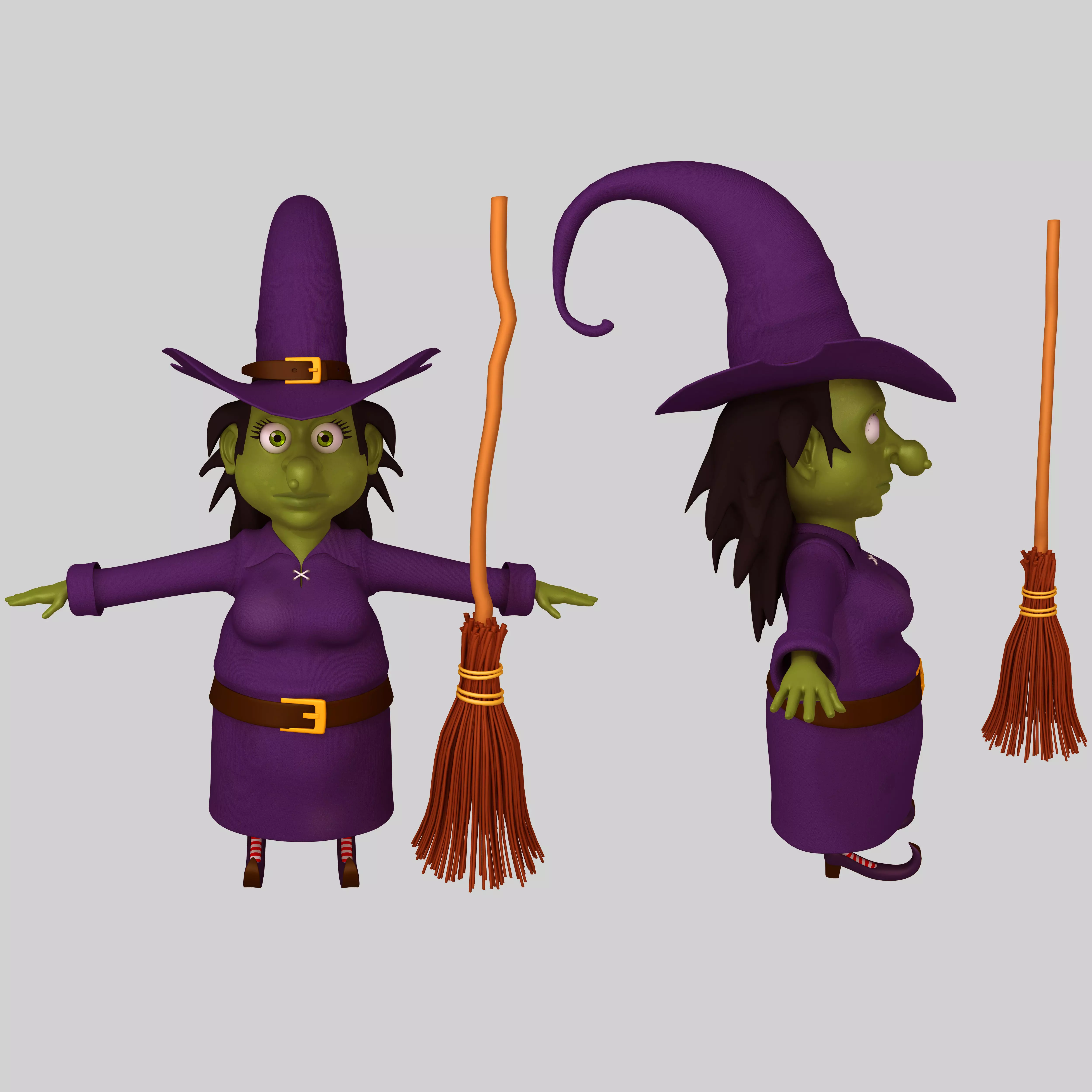 Witch with broom 3D model_0