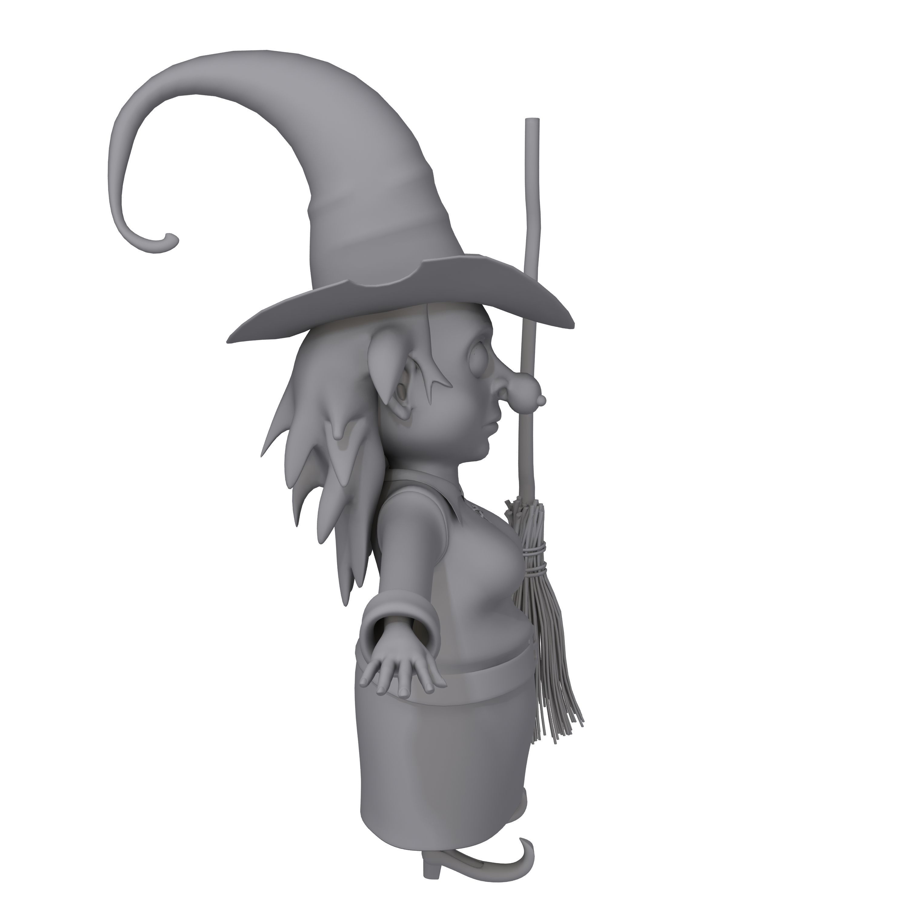 Witch with broom 3D model_9