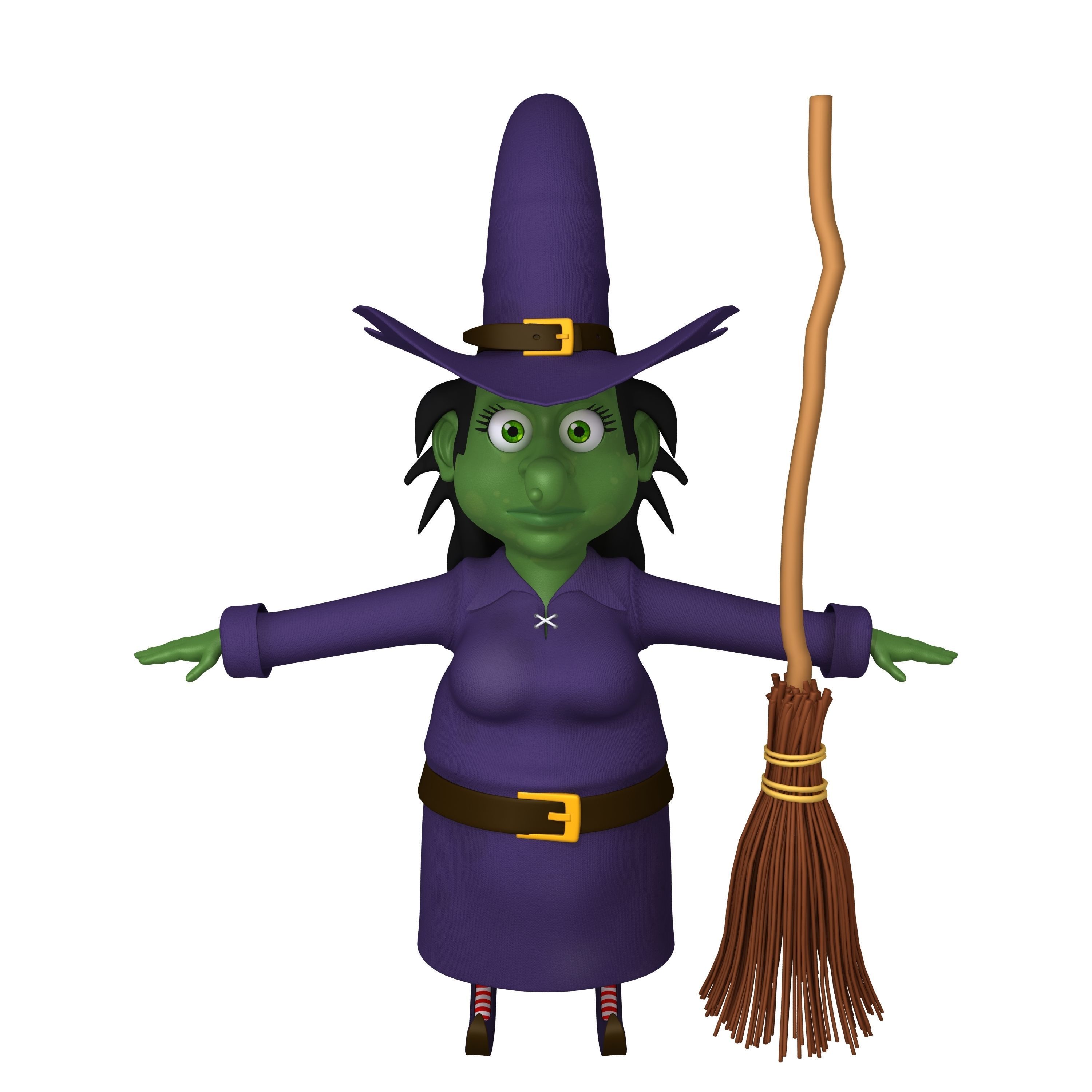 Witch with broom 3D model_2