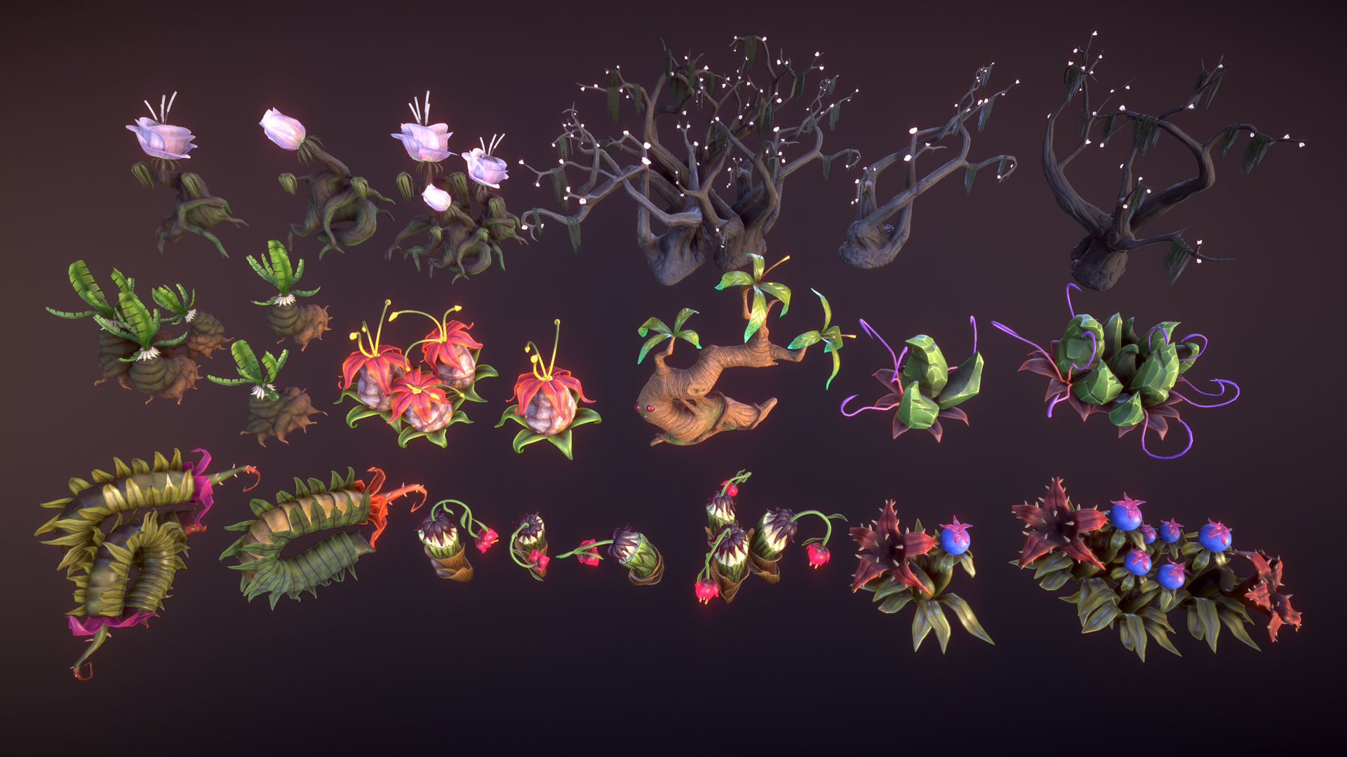 Fantasy plants 3 Low-poly 3D model_1