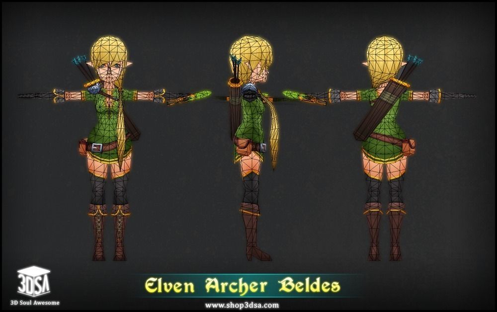 Elven Archer Beldes Low-poly 3D model_5