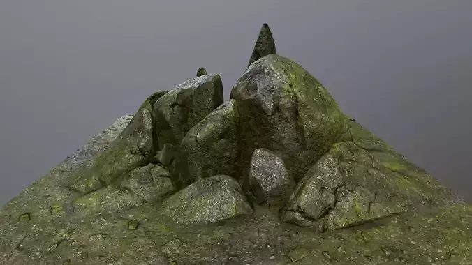 rocks mountain with grass on top