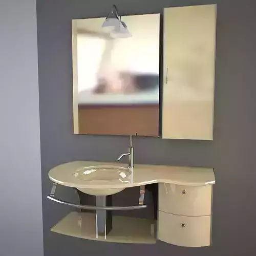 Glass wash-basin with cabinets mirror and lamp - beige 3D model