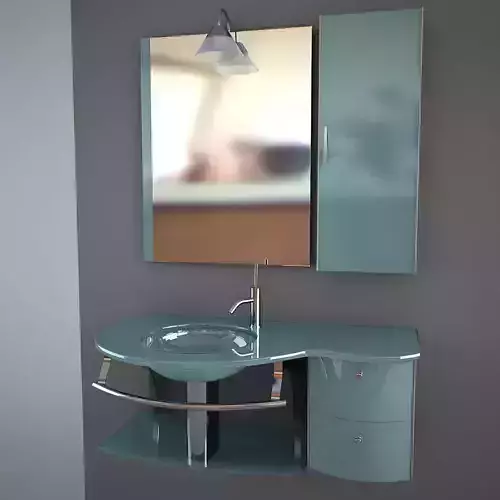 Glass wash-basin with cabinets mirror and lamp - blue