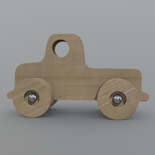 Wooden Car Toy 2 Low-poly 3D model 3