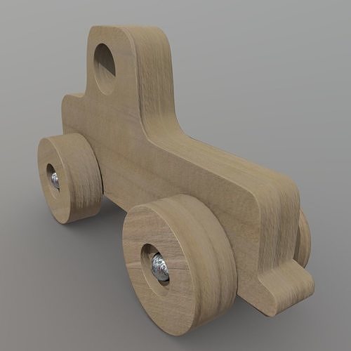 Wooden Car Toy 2 Low-poly 3D model 4