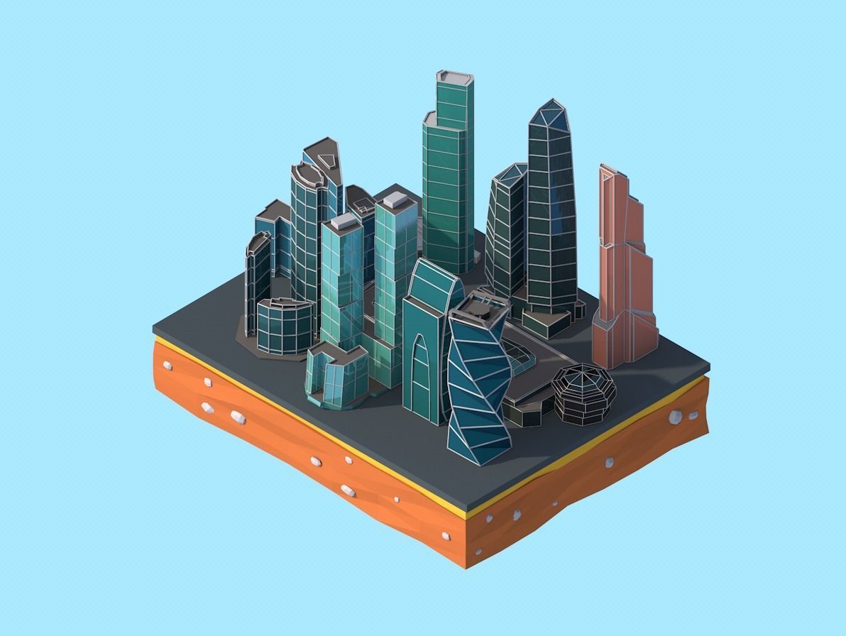 Cartoon Low Poly Moscow City  Low-poly 3D model_1