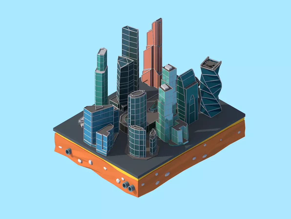 Cartoon Low Poly Moscow City  Low-poly 3D model_0