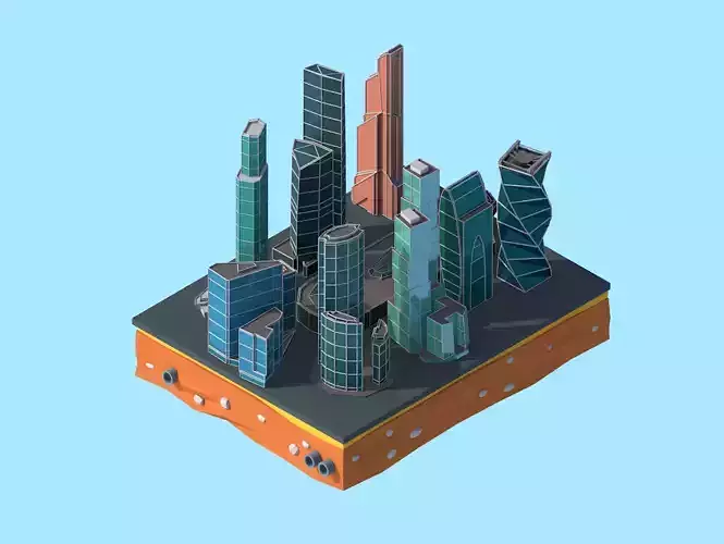 Cartoon Low Poly Moscow City  Low-poly 3D model