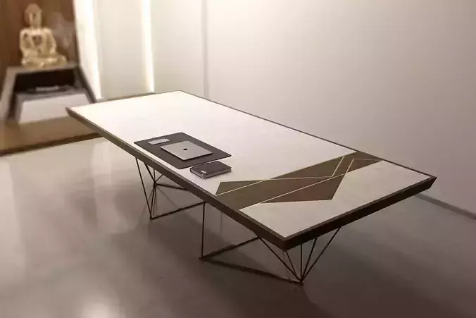 Diamond Table with Copper stone solid white Desk top