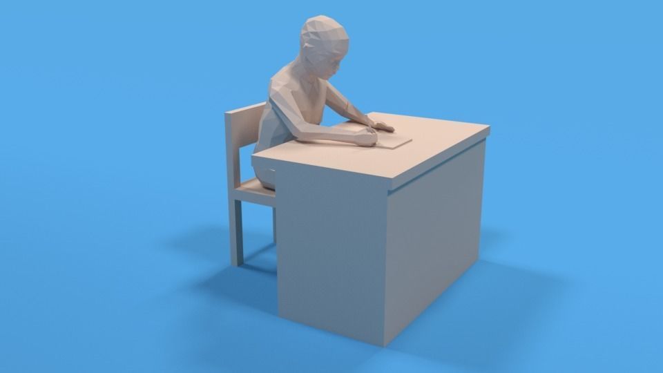 Low Poly Kid Sitting and Writing Low-poly 3D model_3