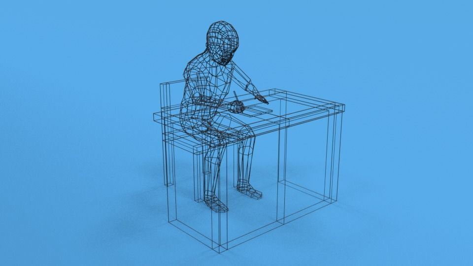 Low Poly Kid Sitting and Writing Low-poly 3D model_12