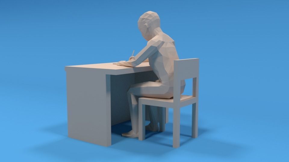 Low Poly Kid Sitting and Writing Low-poly 3D model_6